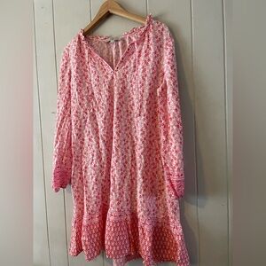 Loft Dress Peasant Bohemian Floral 3/4 Sleeve Lightweight Cotton Rayon Sz  L